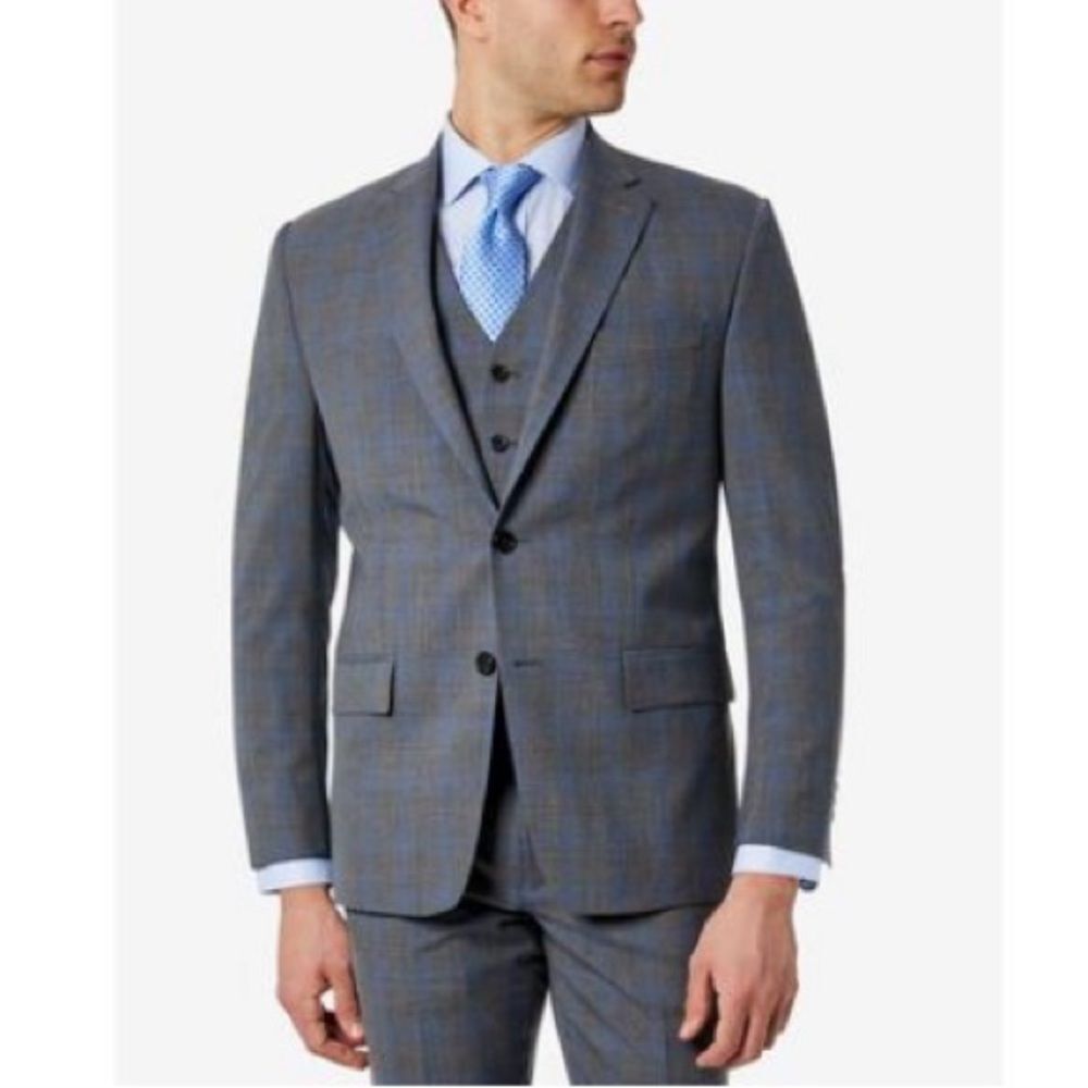 Lauren Ralph Lauren Gray Blue Plaid Classic-Fit Blazer, UltraFlex, NWT, Size 44S - Picture 3 of 8